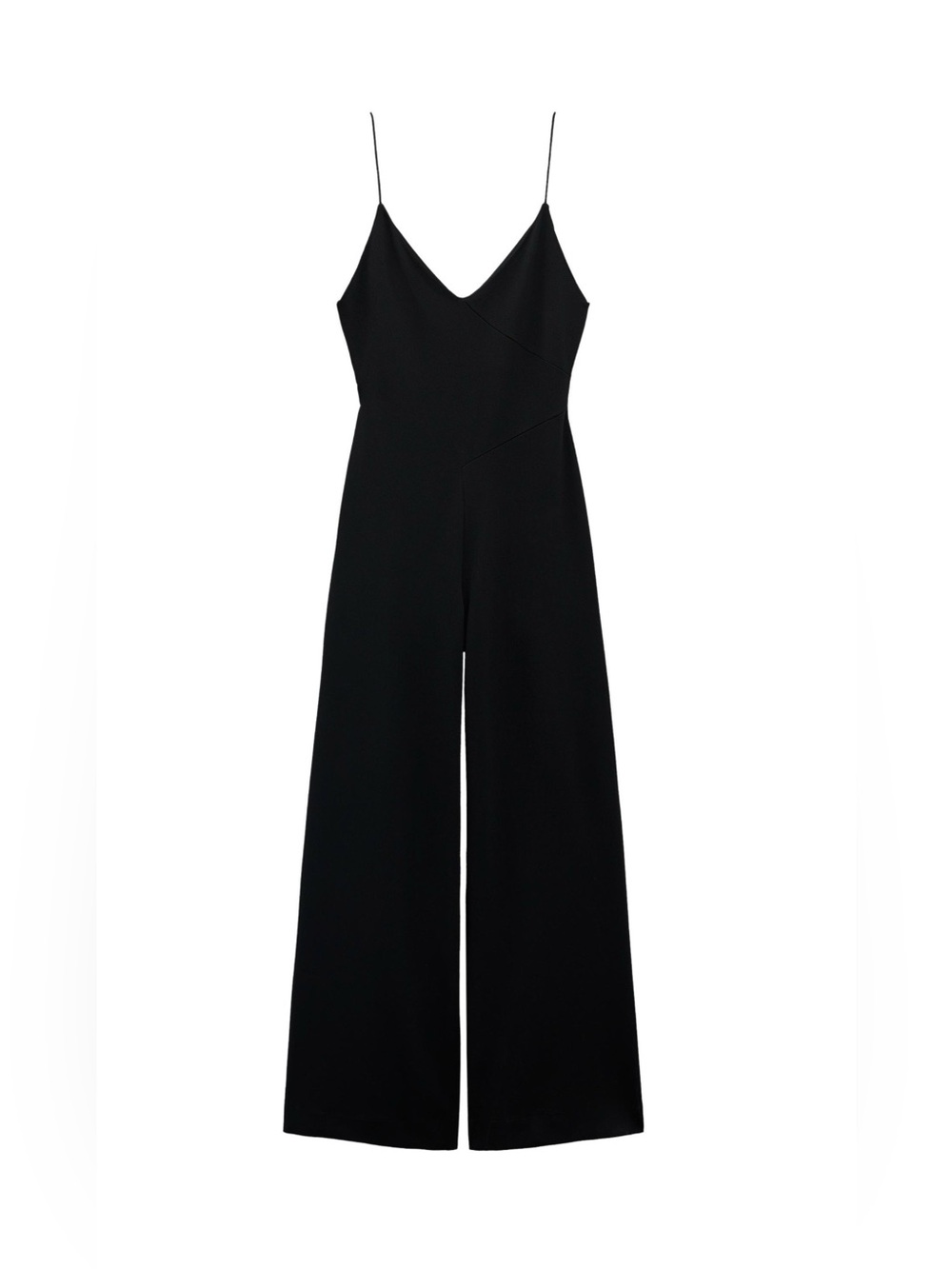 Black V-Neck Spaghetti-Strap Wide-Leg Jumpsuit